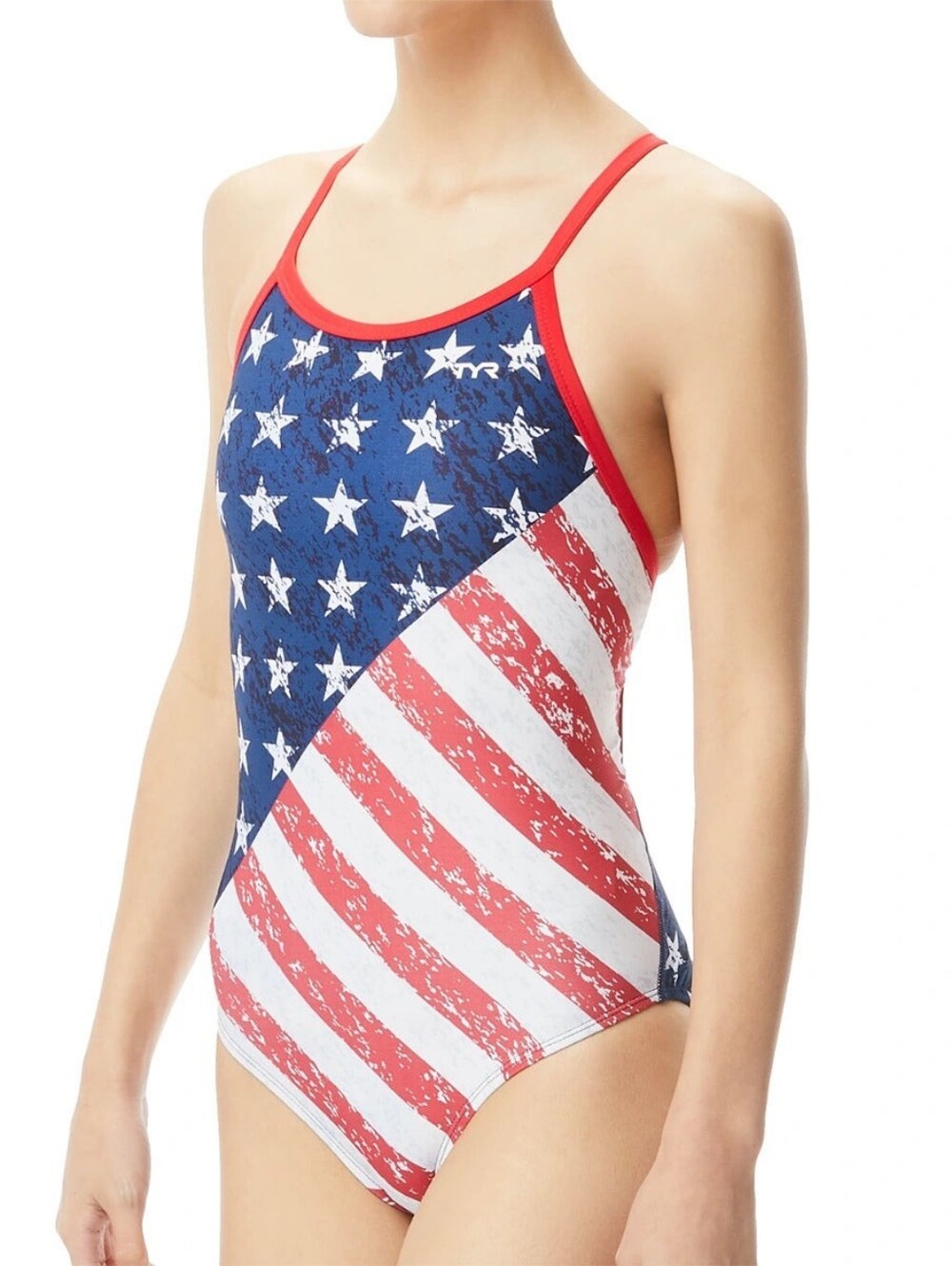 NWT TYR Women’s Star Spangle One-Piece Swimsuit in Blue/Red/White